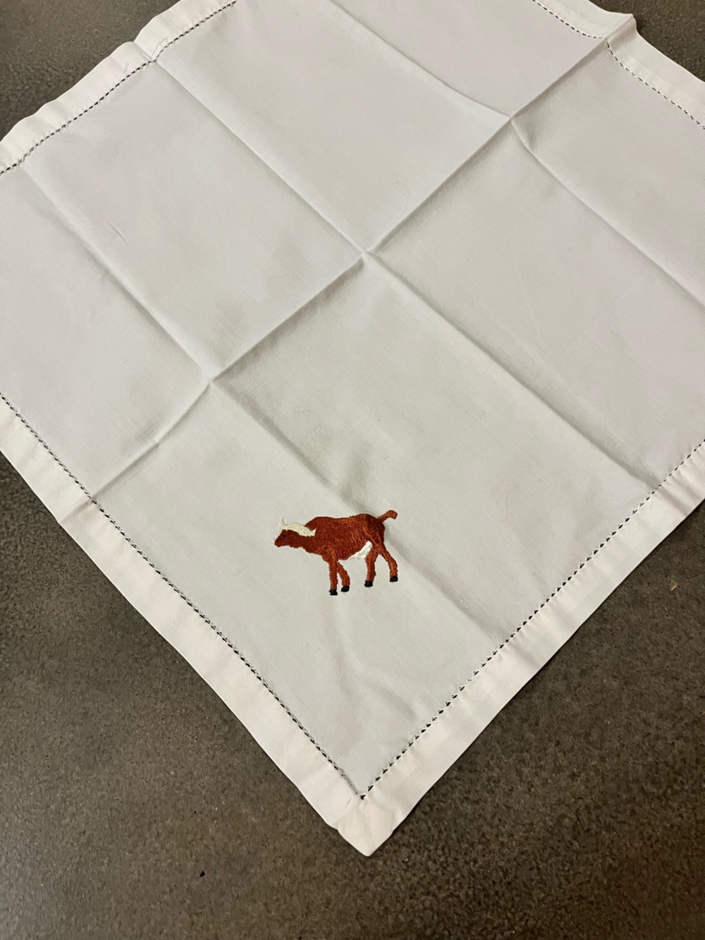 Longhorn Embroidered Napkin Handkerchief Handmade